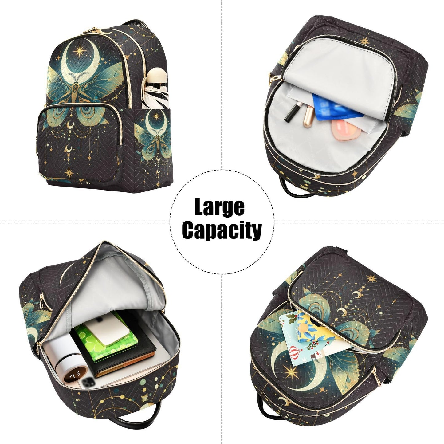ALAZA Green Butterfly Moon Small Backpack Purse for Women Travel Bag Lightweight Shoulder Bag Fashion Daypack