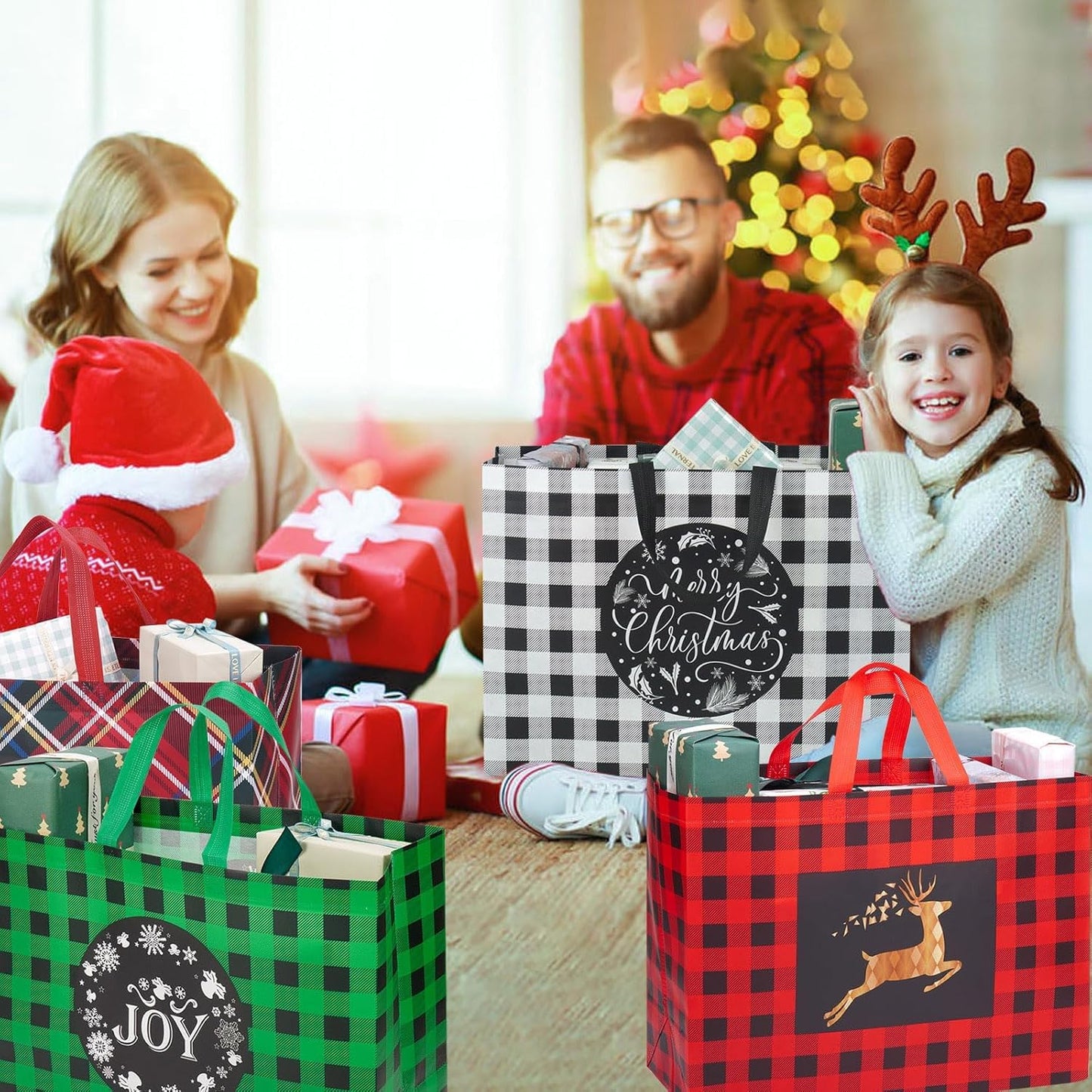 Heetobcos 16PCS Extra Large Gift Bags - 16.9'12.6'7.1',Reusable Tote Bags with Handle Non-Woven Bags for Gifts Wrapping Holiday
