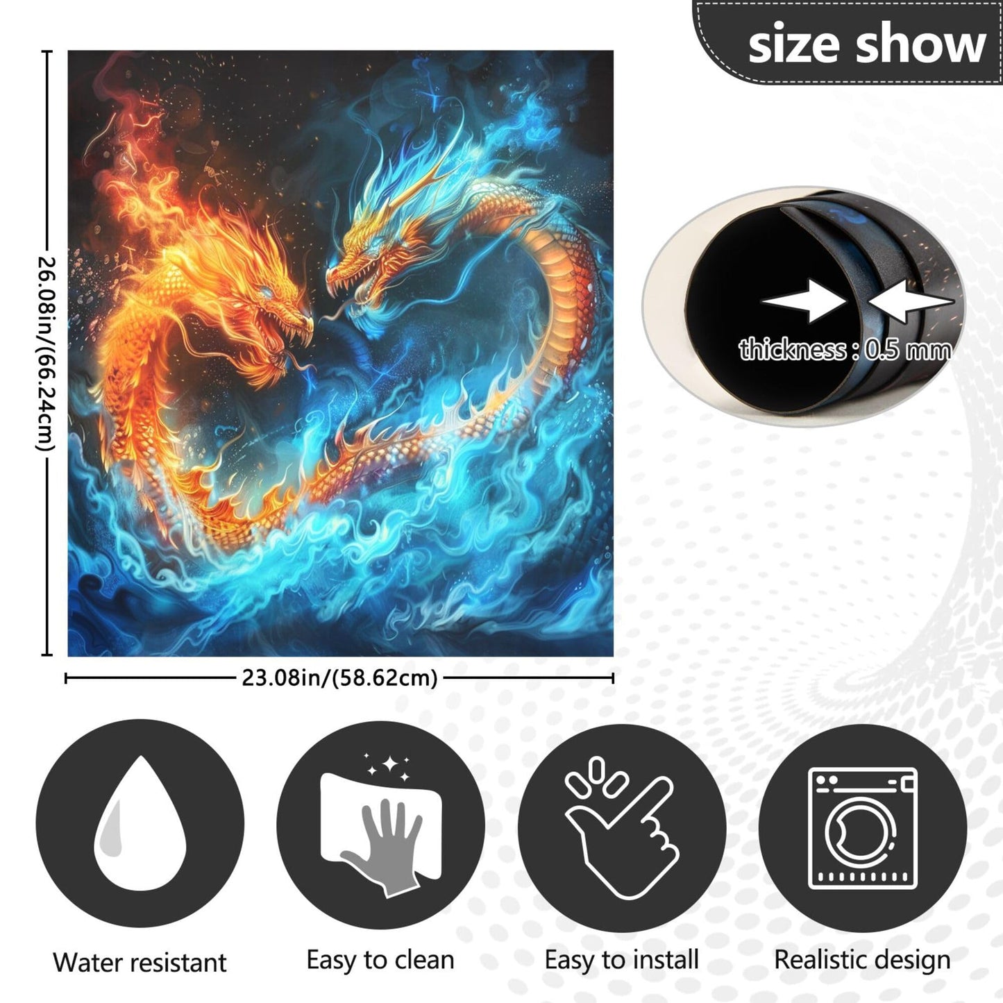 Fire Blue Dragon Dishwasher Stickers Magnetic Cover Thunder Lightning Dinosaur Dino Kitchen Fridge Magnet Covers Decals Home Decorations Vinyl Sticker Reusable 23W x 26H inches