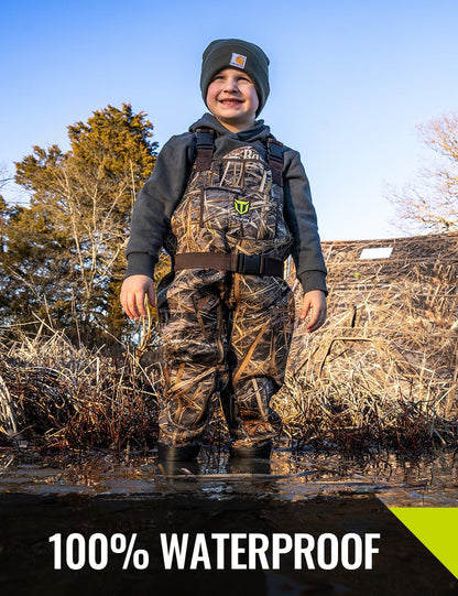 TIDEWE Chest Waders for Toddler & Children, Neoprene Waterproof Insulated Hunting & Fishing Youth Waders for Boy and Girl, Cleated Bootfoot Kids Wader, Next Camo Evos (Size 2T)