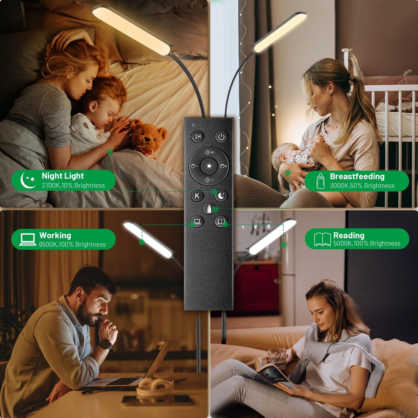 Yikuneng Dimmable LED Floor Lamp, Super Bright Reading Lamps Floor Standing lamp with Remote & Touch Control, Stepless Dimming & 2700K-6500K Color Temperature, for Living Room Bedroom Office, Black