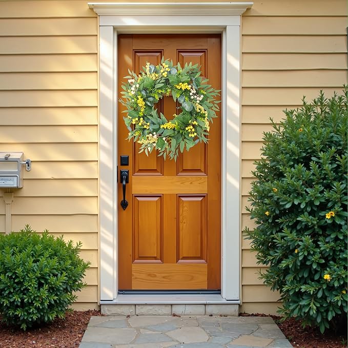 Artificial Green Eucalyptus Wreath for Front Door: 24 Inch Summer Wreaths for Indoor and Outdoor Decor, Large Boxwood Wreath for All Seasons, Spring Greenery Wreaths for Indoor/Outdoor Decorations