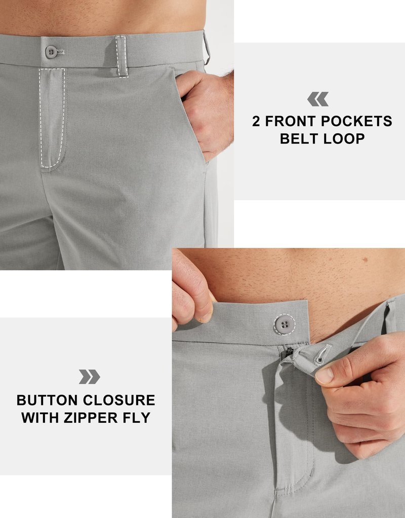 Libin Mens Golf Pants Stretch Work Dress Pants 30" Quick Dry Lightweight Business Casual Slacks for Men Travel Vocation Water Resistant, Neutral Grey, 34W x 30L
