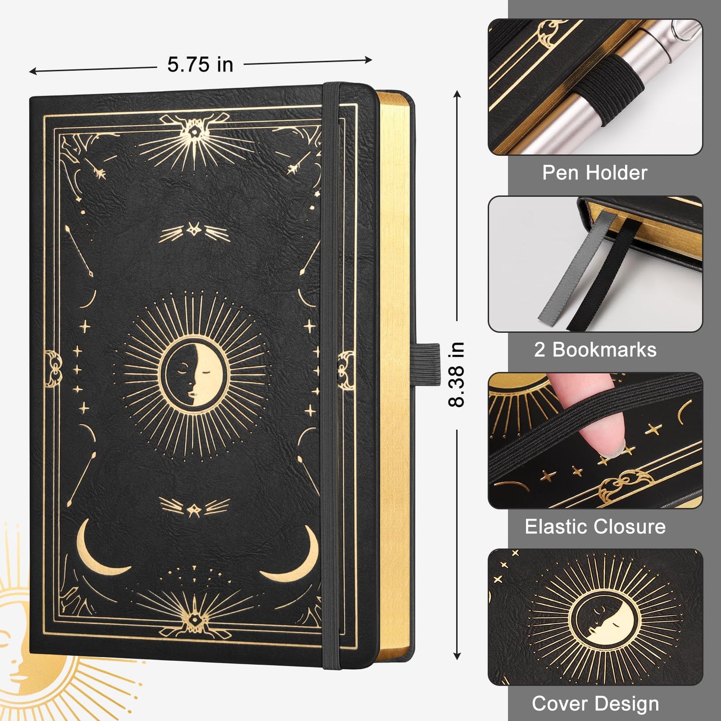 LOAPEM Blank Journal for Women Men, 192 Pages A5 Notebook Journal, Hardcover Notebook with 100Gsm Thick Pages, Leather Note Book for Writing, Travel, Business, Office, Prayer 5.7 x 8.3,Black