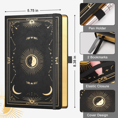 LOAPEM Dotted Journal for Women Men, 192 Pages A5 Notebook Journal, Hardcover Notebook with 100Gsm Thick Pages, Leather Note Book for Writing, Travel, Business, Office, Prayer 5.7 x 8.3,Black