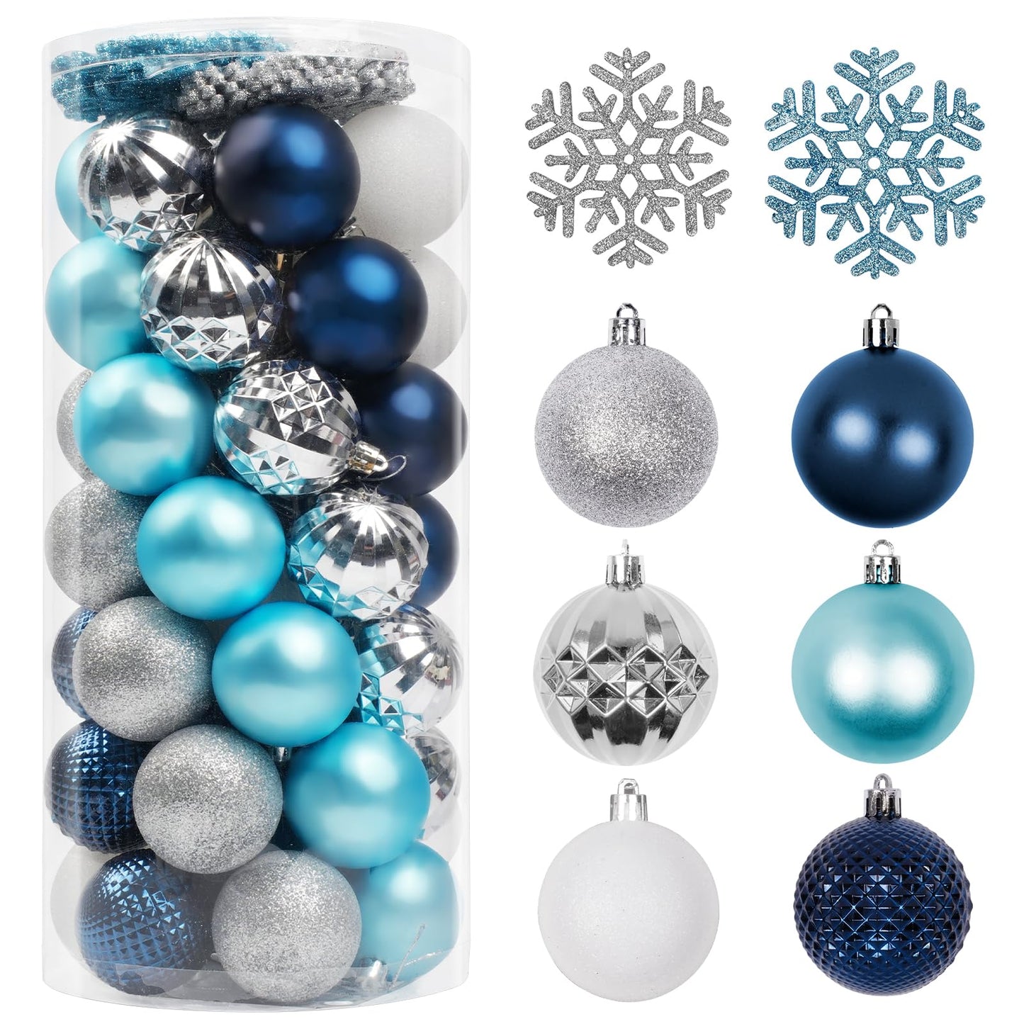 Christmas Tree Decorations Ornament Set, 60ct 2.36 Inches Navy Blue Silver Shatterproof Christmas Ball Ornaments, Hanging Ball for Xmas Holiday Wedding Party Decor