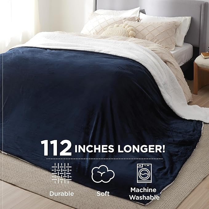 Bedsure GentleSoft Sherpa Fleece Oversized Cal King Blankets for Bed - Thick and Warm Throw for Men, Soft Fuzzy Plush Large Blanket for Winter, Navy, 112x98 Inches