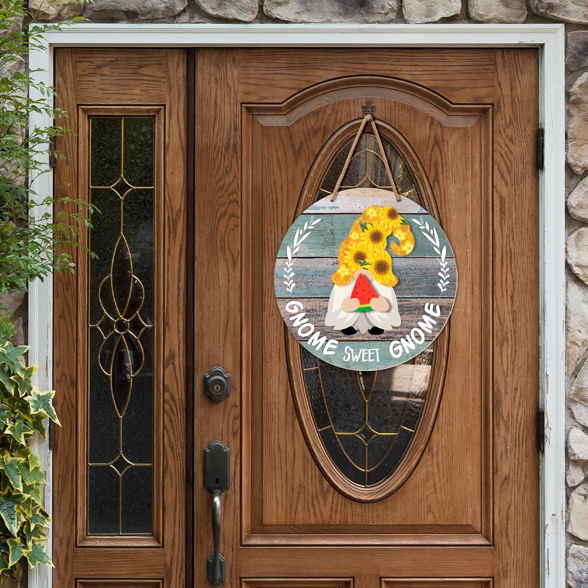 Interchangeable Gnome Welcome Sign Summer Patriotic 4th of July Door Decoration, Changeable Front Porch Decor Wood Wreath Gnomes Gifts for Spring Fall Winter All Seasons Holiday, Antique Blue