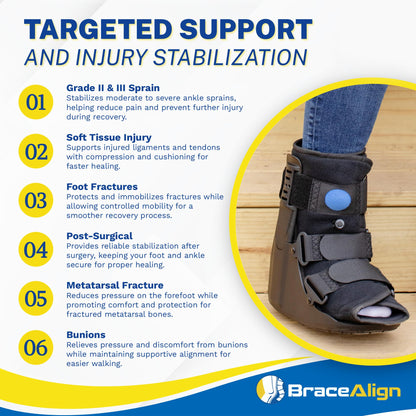 Brace Direct Air Cam Walker Fracture Boot - Short - Orthopedic Medical Walking Boot for Foot & Ankle Fractures, Sprains & Injury Stabilization Size S (Men’s US 4.5-7 / Women’s US 6-8)
