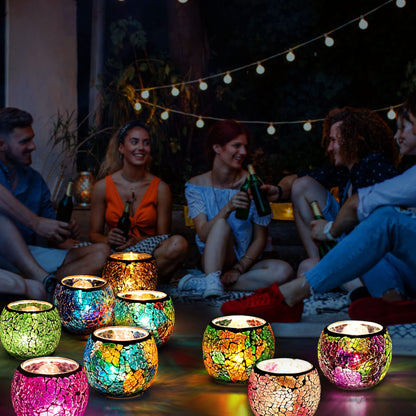 Rancco Glass Votive Candle Holder for Tealight, Romantic Mosaic Cracked Candle Holder, Candle Lamp Aromatherapy Candlescape Bowl for Valentine's Thanksgiving, Christmas Table Centerpiece, Party Decor