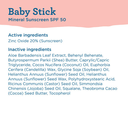 Blue Lizard BABY Mineral Sunscreen Stick with Zinc Oxide, SPF 50+, Water Resistant, UVA/UVB Protection - Easy to apply, Fragrance Free, .5 oz