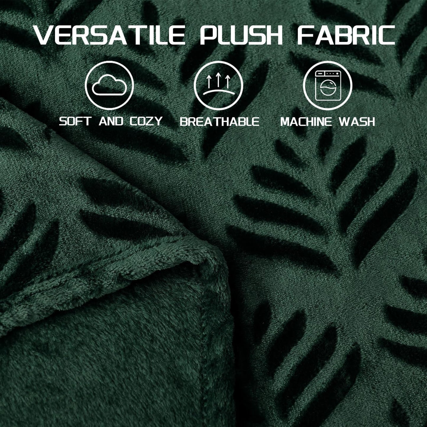 Exclusivo Mezcla King Size Fleece Blanket for Bed, Super Soft and Cozy Blankets All Season Use, Leaves Pattern, Plush Fuzzy Lightweight, Forest Green, 90x104 Inch