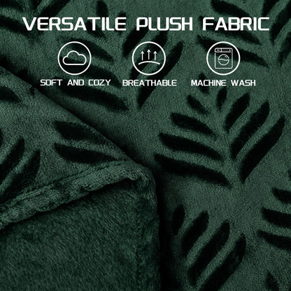 Exclusivo Mezcla King Size Fleece Blanket for Bed, Super Soft and Cozy Blankets All Season Use, Leaves Pattern, Plush Fuzzy Lightweight, Forest Green, 90x104 Inch