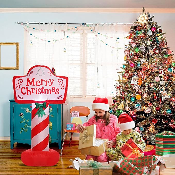 4 FT Tall Christmas Inflatable - Blow Up Yard Decoration With LED Lights, Merry Christmas Sign, Outdoor Holiday Lawn Party Decor