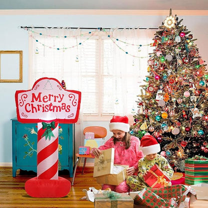 4 FT Tall Christmas Inflatable - Blow Up Yard Decoration With LED Lights, Merry Christmas Sign, Outdoor Holiday Lawn Party Decor