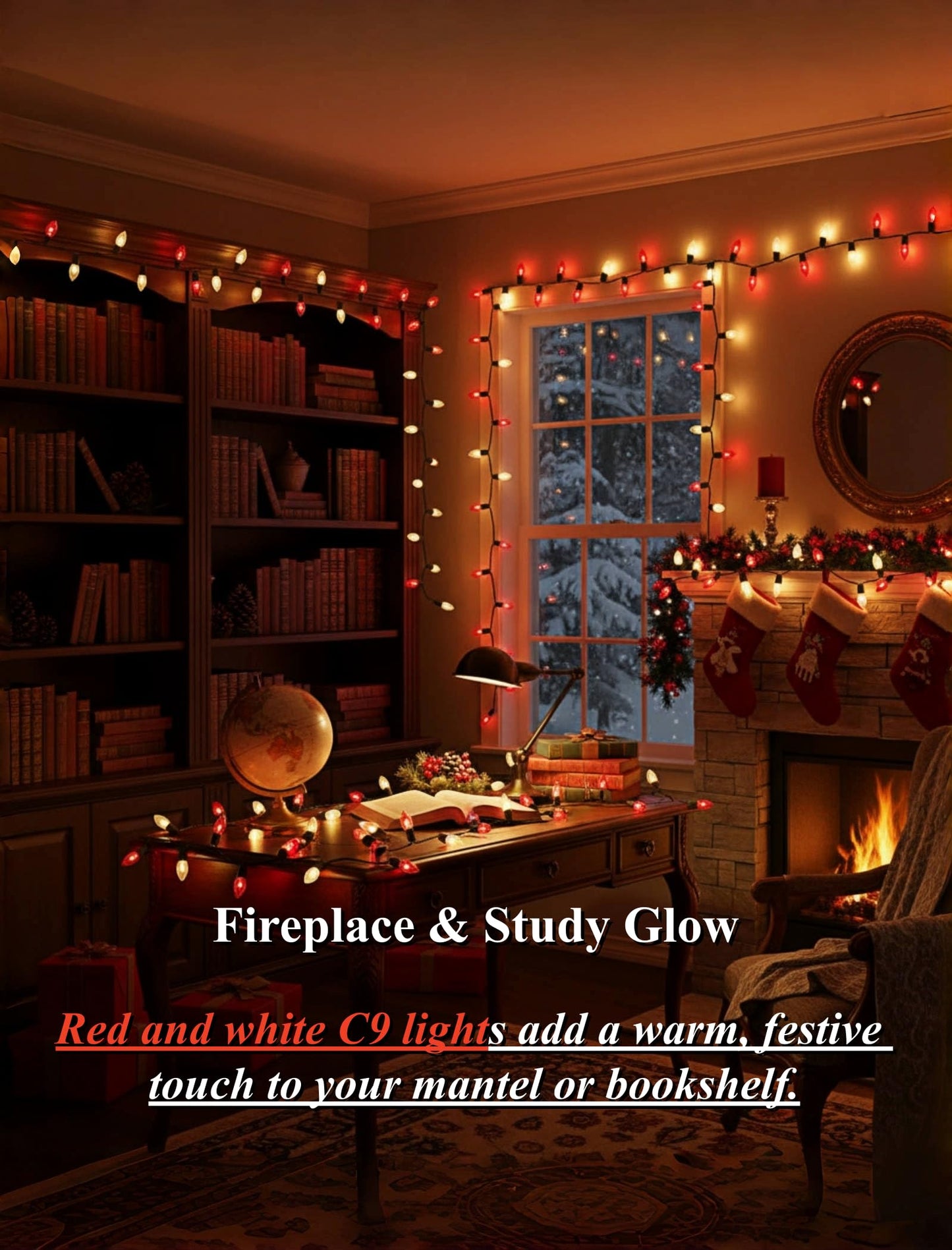 Pallerina 25ft C9 Red and White Christmas Lights,Waterproof C9 Christmas String Lights with 26 Red White Bulbs,Commercial Xmas Lights Outdoor for Garden House Xmas Garland Tree Decorations