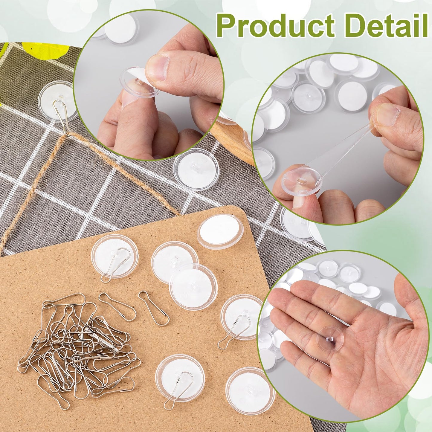 Pndeyo 100 Pack Self-Adhesive Ceiling Hooks for Hanging, Sticky Transparent Ceiling Discs with Metal Hook, Round Wall Hook Hanger for Wedding Birthday Christams Halloween Decorations