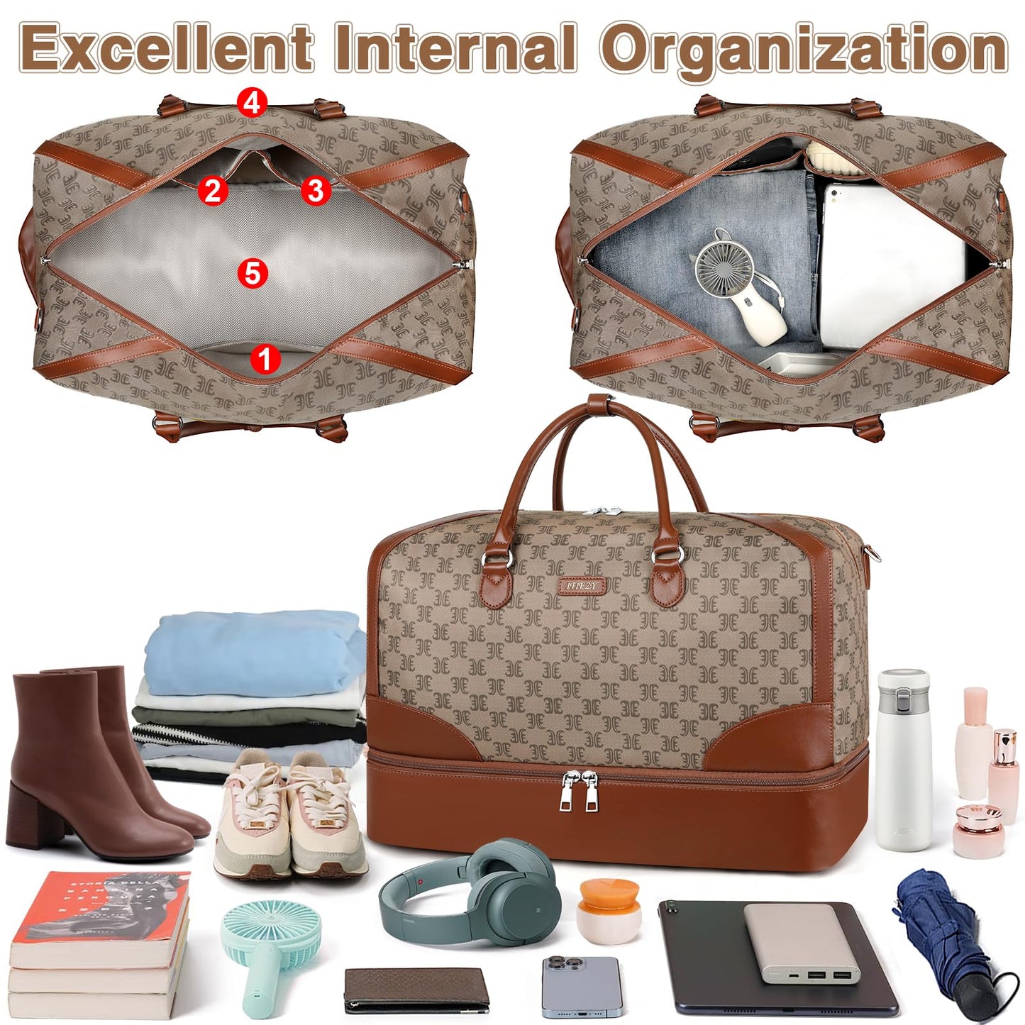 Weekender Bag for Women Travel Duffel Bag - Carry On Overnight Bag with Shoe Compartment Large Nylon Duffle Tote Bag 21.5" for Traveling Business Weekend Trip