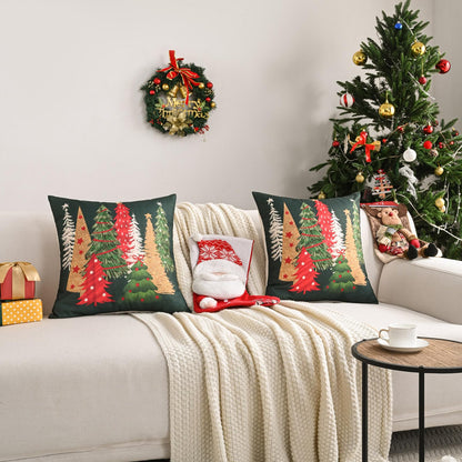 FUTEI Decorative Christmas Tree Pillow Covers 18x18 Inch Set of 2,Christmas Green Linen Cushion Cases, Winter Christmas Throw Pillows for Sofa Couch Bed Living Room