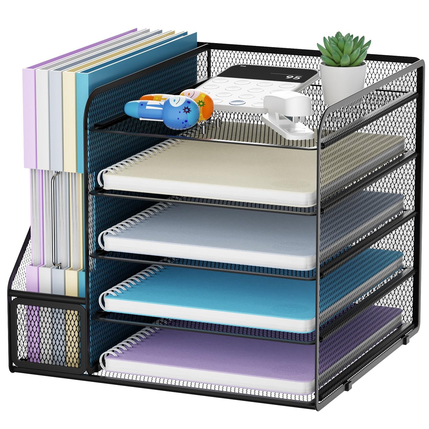 Marbrasse Desk Organizers and Accessories, 5-Tier Paper Letter Tray Organizer with File Holder, Mesh File Organizer, Office Desk Accessories & Organization for Supplies (Black)