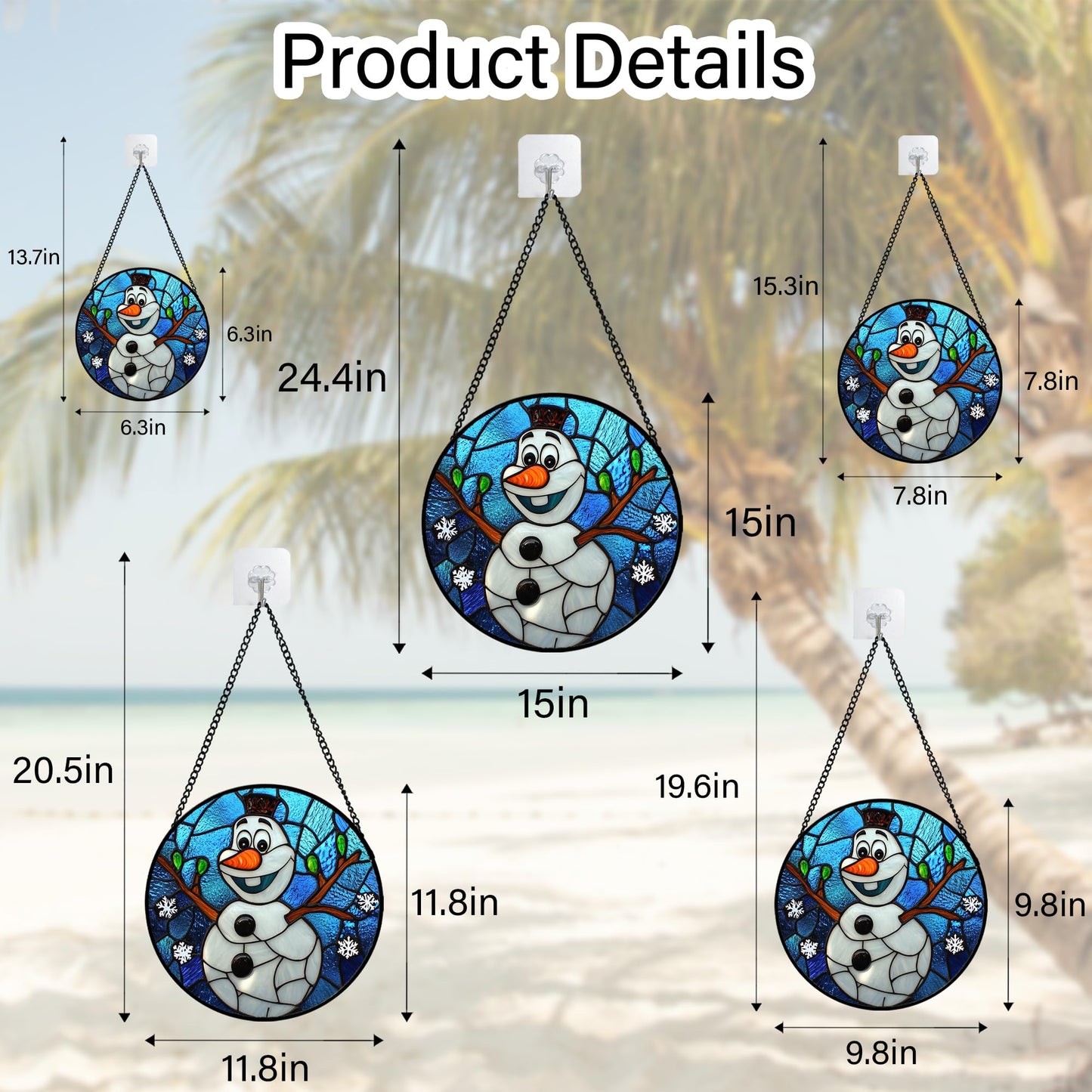JOSUMALY Stained Glass Window Hanging Christmas Funny Snowman 11.8" - Suncatcher Door Garden Blue White Snowflakes Sun Catcher New Year Birthday for Friend Mom Men Woman Nana
