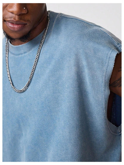 GORGLITTER Men's Dolman Sleeve Crop Vest Top T Shirts Crewneck Loose Pullover Tank Tops Blue X-Large