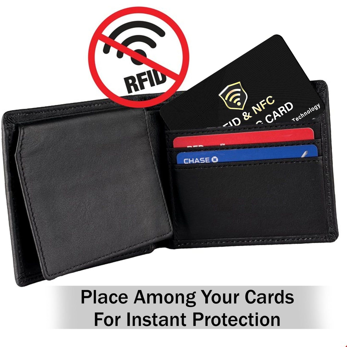 SaiTech IT 5 Pack RFID Blocking Card, One Card Protects Entire Wallet Purse, NFC Contactless Bank Debit Credit Card Protector ID ATM Guard Card Blocker–(Black)