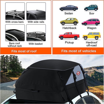 Sailnovo Car Rooftop Cargo Carrier Roof Bag, 20 Cubic feet Waterproof Roof Cargo Carrier fit car with/Without Luggage Rack - Vehicle Soft Shell Roof Cargo Box with Tie-Down Strap, Safety Hook