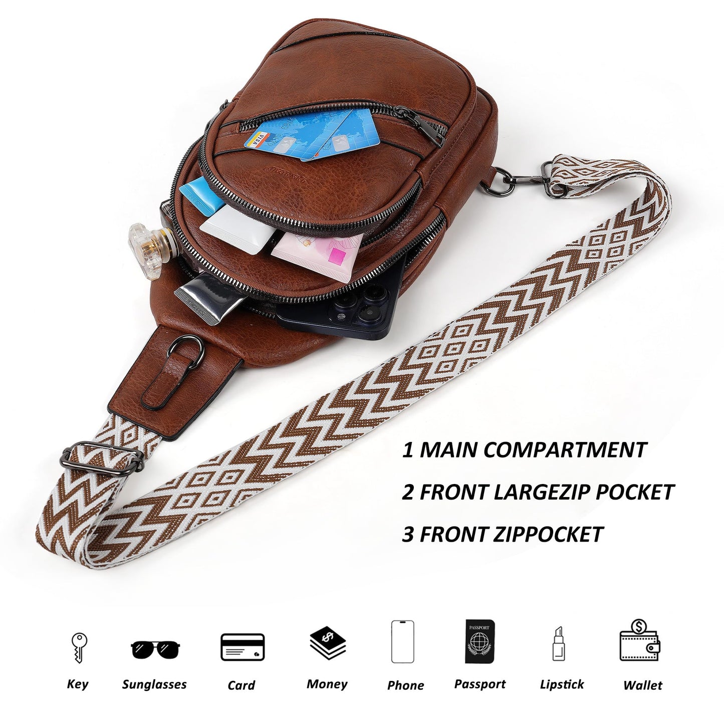 TANTOMI Sling Bag Crossbody Bags for Women Leather Cross Body Bag Trendy Fanny Pack Chest Travel Purse with Adjustable Strap