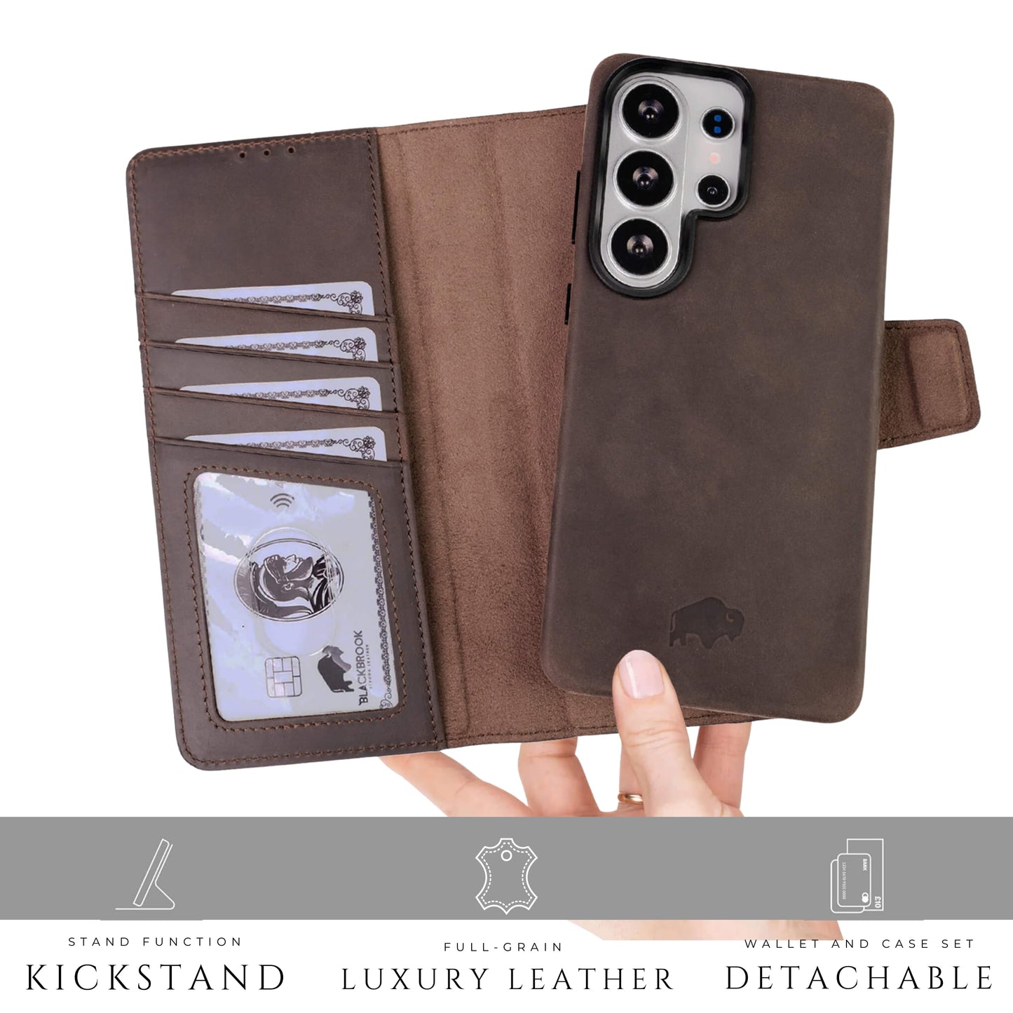 BLACKBROOK Wallet Case for Samsung S26 Ultra – Carter 2-in-1 Detachable Folio for MagSafe, Full Grain Leather, 4 Card Slots, Cash & ID Pockets, RFID Protection