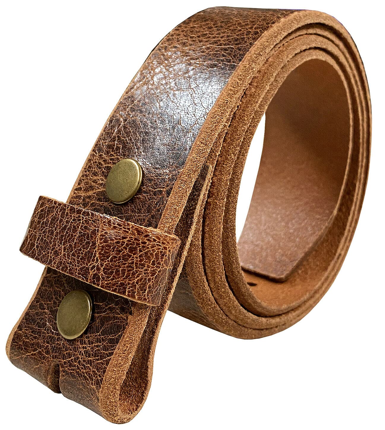 BS304 Genuine Full Grain Vintage Leather Belt Strap with Snaps on 1-1/2"(38mm) wide (Tan, 34)