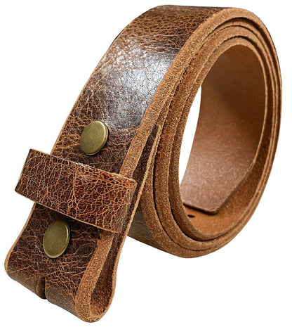 BS304 Genuine Full Grain Vintage Leather Belt Strap with Snaps on 1-1/2"(38mm) wide (Tan, 34)