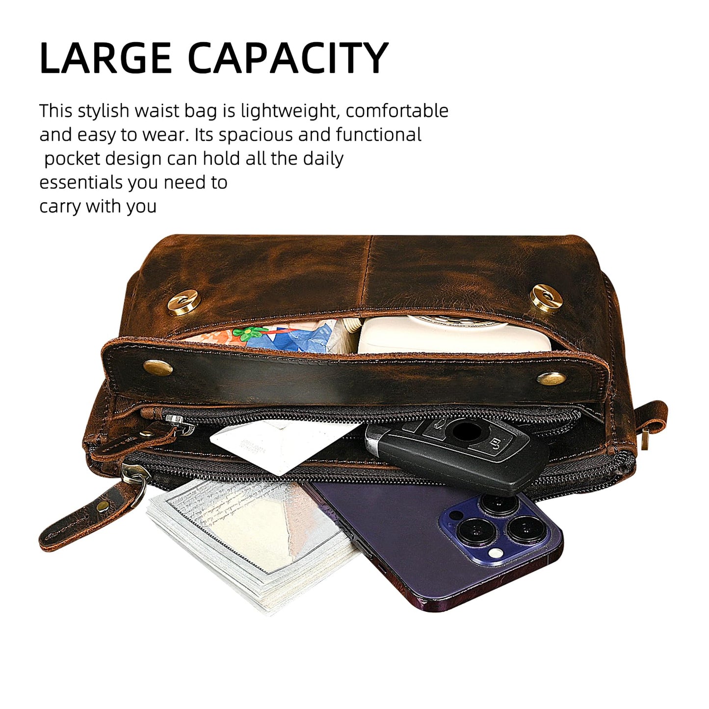 Handadsume Genuine Leather Hiking Riding Travel Fanny Waist Pack Small Phone Pouch For Men Women FB811-29 (100% Leather-The 8136 Brown)