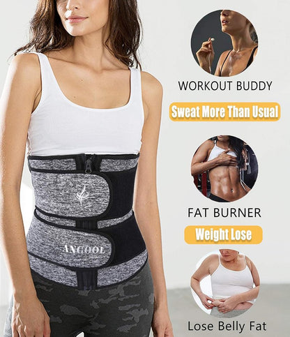 ANGO Sweat Waist Trainer Corset for Women - YKK Zipper Body Shaper Cincher for Weight Loss | Adjustable Fit