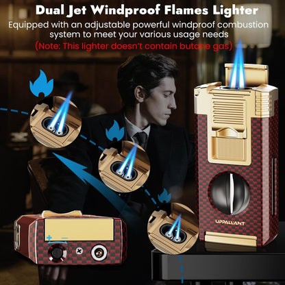 5-in-1 Torch Lighter with Cutter, Punch, Holder, Draw Enhancer Tool and Dual Jet Flames, Refillable Butane Torch Lighters Gifts for Men, Versatile Accessories, Windproof Lighters for Candle, Travel