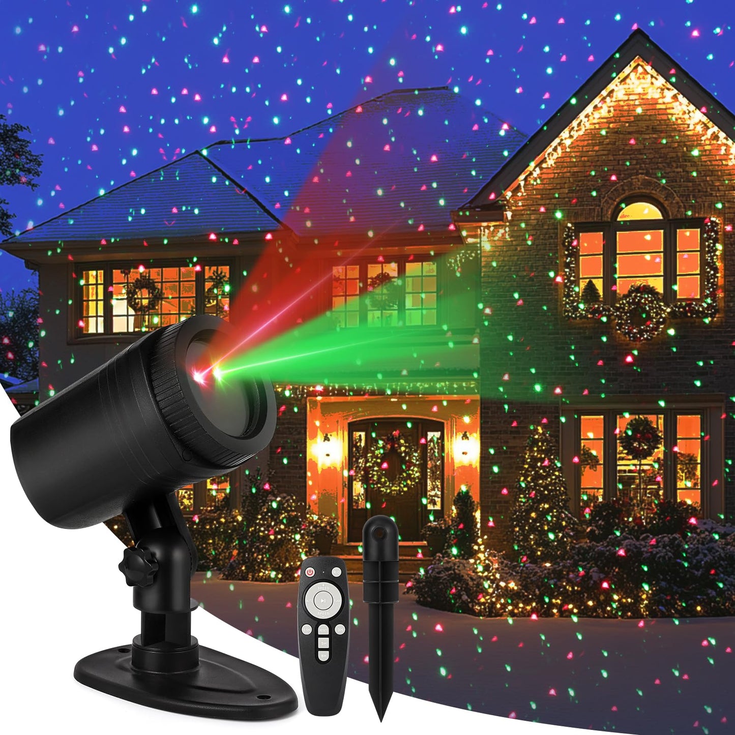 Laser Christmas Lights, Moving Starry Lights Show Laser Projection Light with Red and Green Stars, Outdoor Waterproof Holiday Decor for Party Garden Halloween Christmas New Year