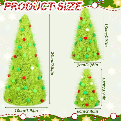Fullhawl 3 Pcs Christmas Table Decorations Lime Green Furry Christmas Tree Yarn Centerpiece Artificial Plush Fur Fluffy Spot Surface Cone Table Signs Xmas Party Decor (Green,Multiple Size)