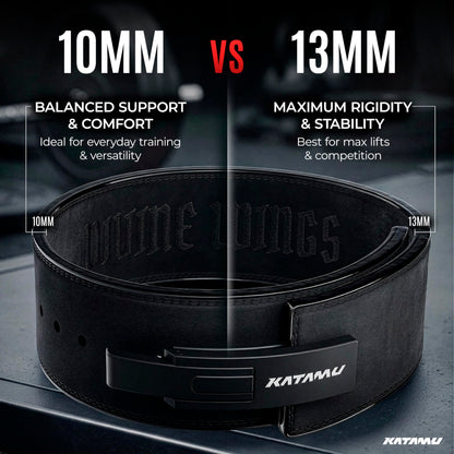Katamu Premium Leather Lever Weightlifting Belt – Secure Steel Lever, Powerlifting Support for Deadlifts, Squats & Heavy Lifts (Black Out Wings, XX-Large)