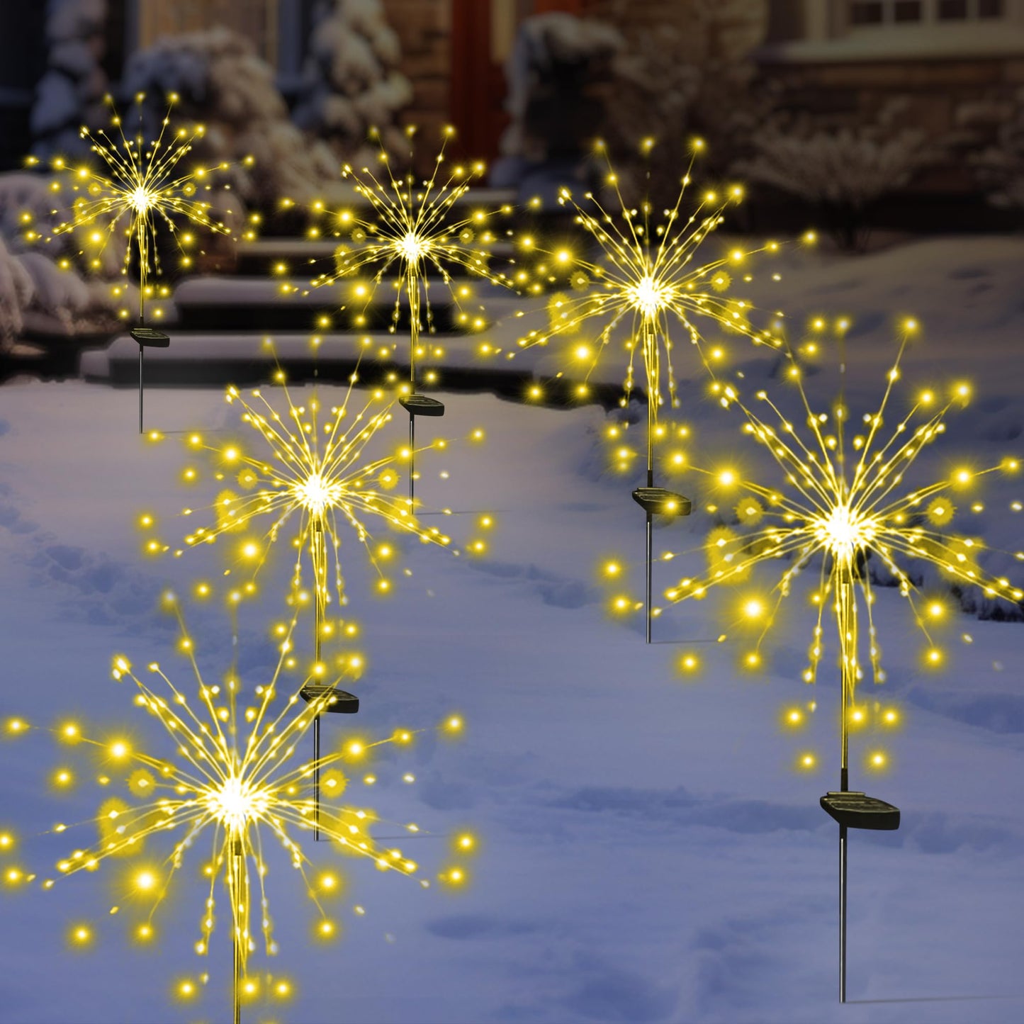 SolarEra Solar Garden Firework Lights, 4 Pack, Waterproof, 120 LED, Outdoor, Warm White, Pathway, Patio, Party Decorations