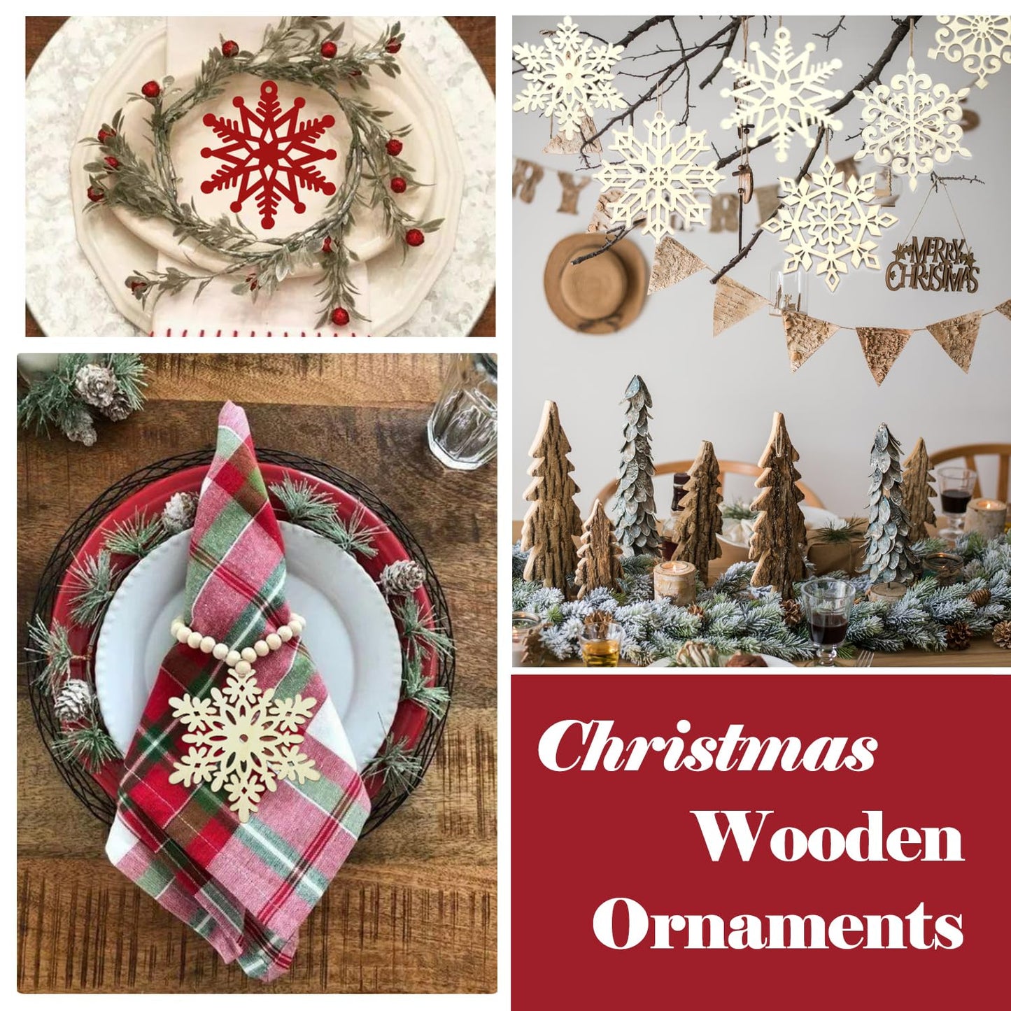 45pcs Large Christmas Wooden Snowflakes Hanging Ornaments DIY Craft Snowflake Wooden Ornaments Unfinished Wood Cutout Christmas Decorations Tree Decor Kids Paint