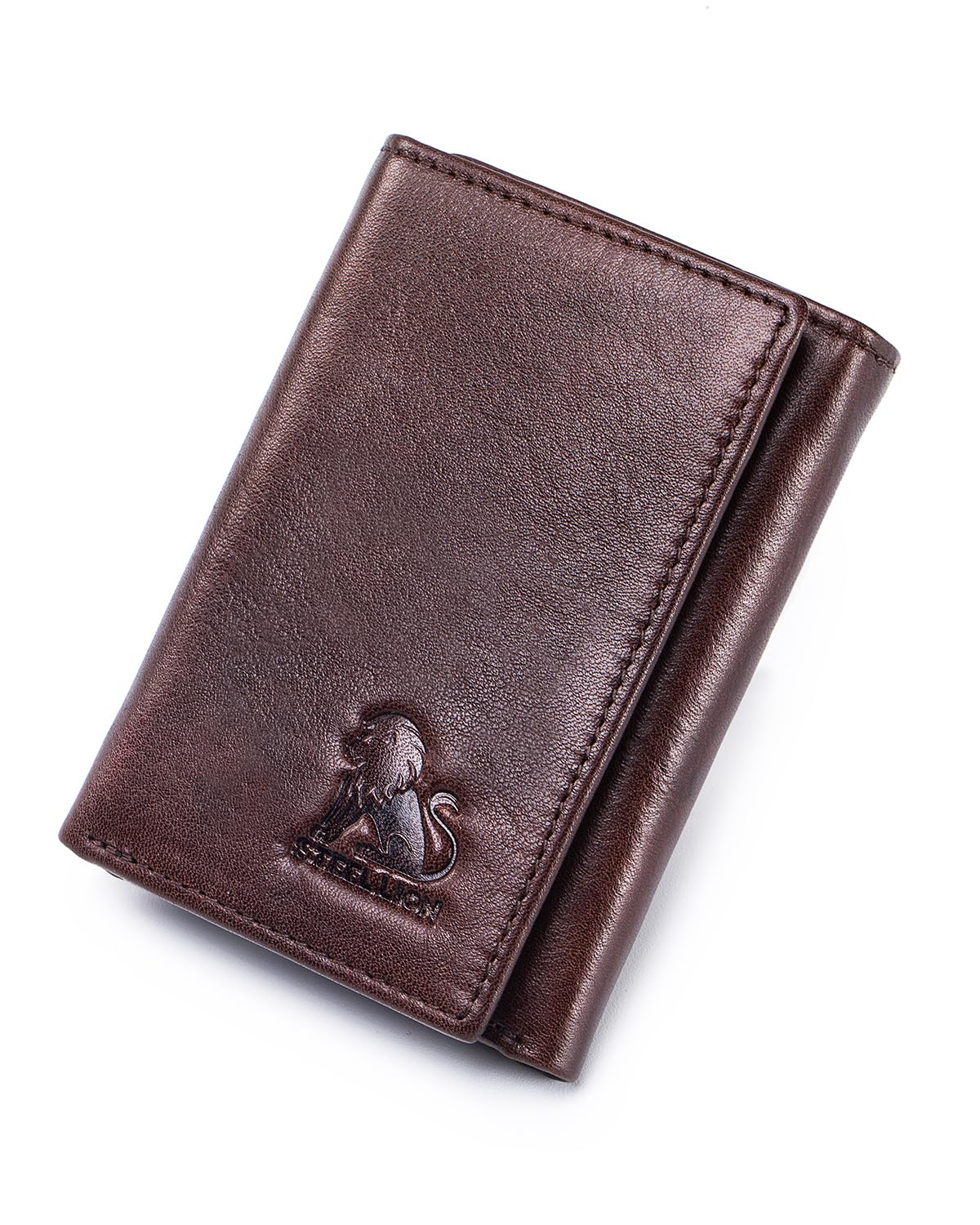 STEELLION Trifold Wallet for Men and Women, RFID Blocking Cowhide Leather Wallet with 2 Clear ID Windows, 11 Card Slots, Slim Design and Snap Closure for Everyday Carry, Travel and Gifts (Coffee)