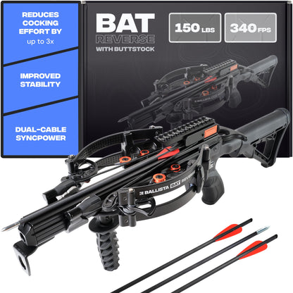 BALLISTA BAT Reverse T-Stock Crossbow, 340 FPS, Hunting Fishing Target