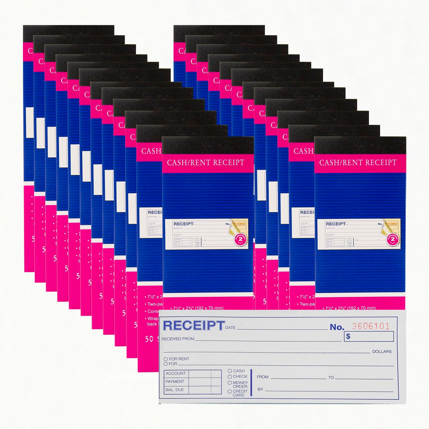 BAZIC Products Receipts Book, Money Cash Rent Receipts for Landlords, Business & Offices, 2-Part Carbonless Forms, 50 Sets 7 1/2" x 2 3/4", White with Bound Wraparound Cover, (50 Sets/Pack), 24-Packs