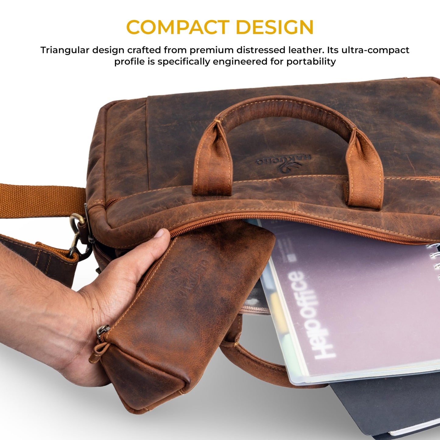 HAKUCHO Leather Pencil Case - Full Grain Leather handmade Durable & Stylish, Ykk Zippered Pen Pouch - Stationery Bag Pen Holder for collage, Work & Office