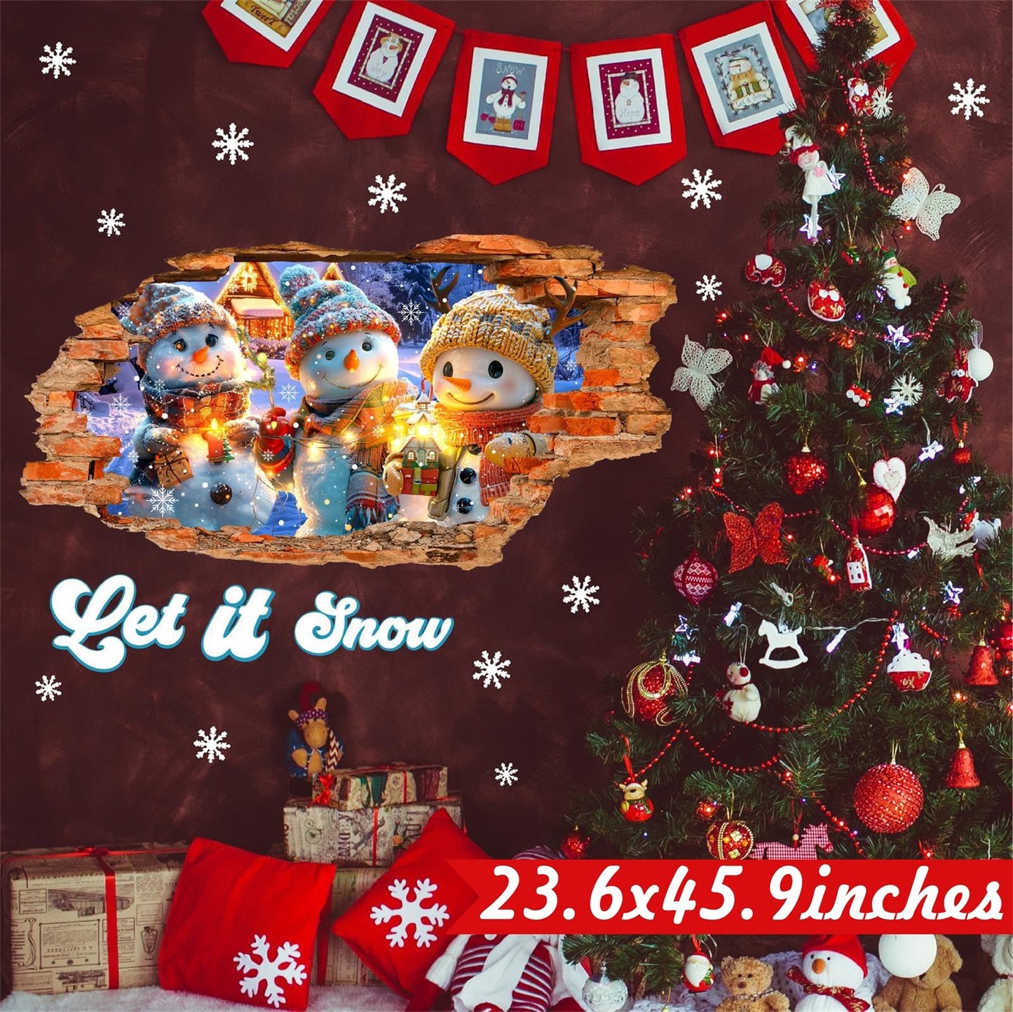 Christmas Wall Decals Cartoon Snowman Stickers Xmas Indoor Decoration Winter Holiday Broken Wall Decal Peel and Stick Merry Christmas Sticker Art Mural for 2026 New Year Living Room Party Supplies