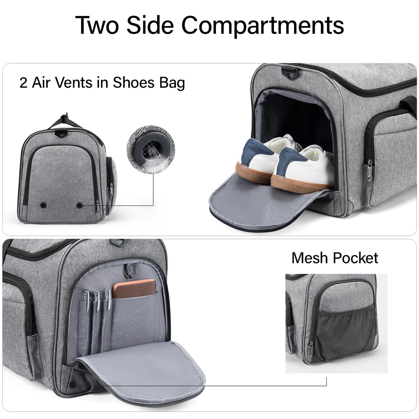 Hanke Carry on Garment Bags for Travel,Convertible Duffle Bag Luggage Bag Weekend Bag with Shoe Compartment,2 in 1 Hanging Suitcase Suit Bag for Men Women,Light Grey