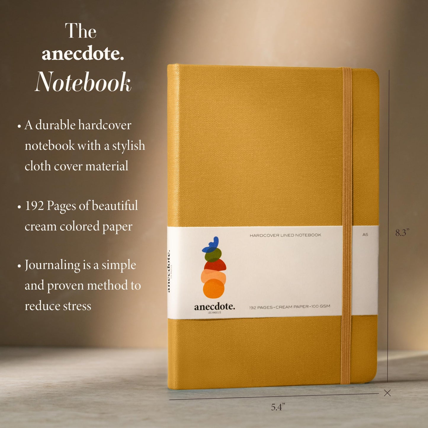ANECDOTE. Lined Journal Notebook, 192 Pages, A5 size: 8.3" x 5.4", Thick 100 GSM Paper, Ruled, Hardcover. Journal for Women and Men, Perfect Notebook for School, Work and Travel (Mustard)