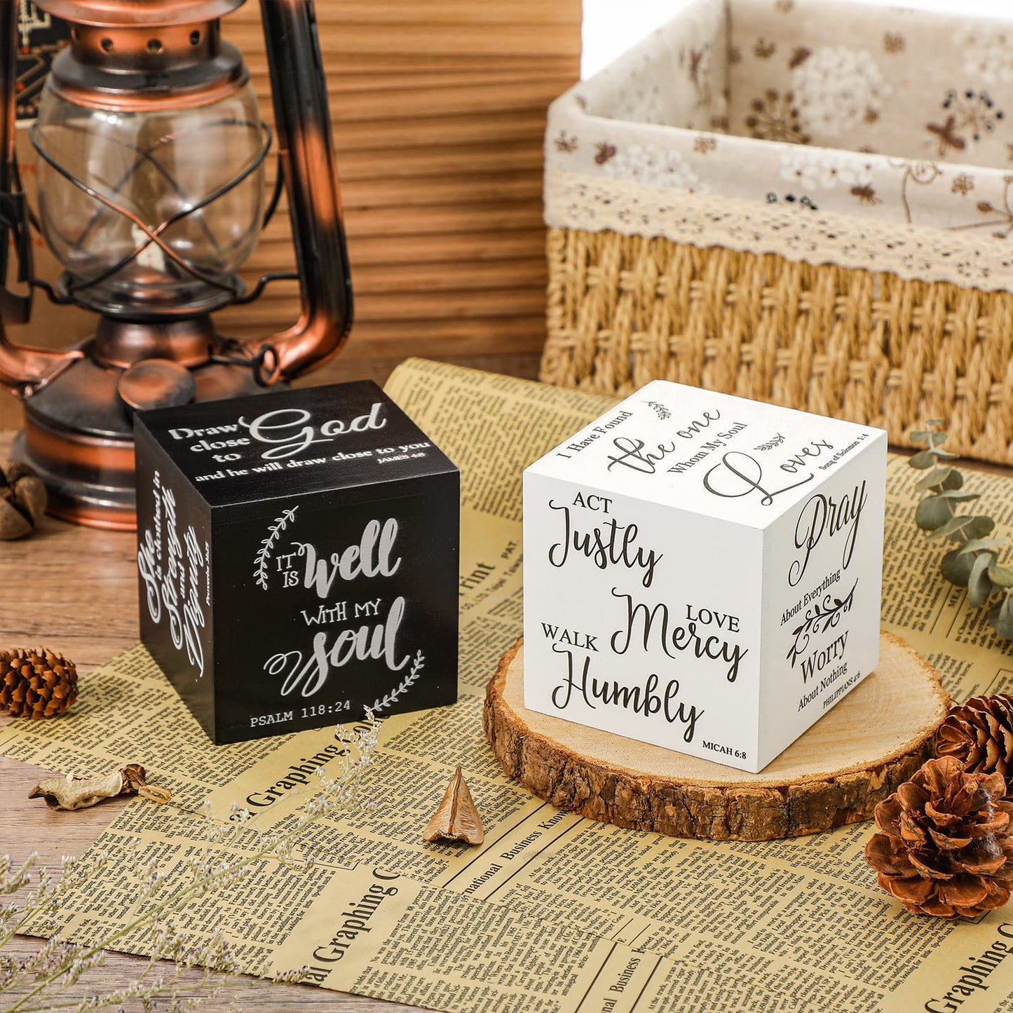 2 Pcs Bible Verse Mini Wood Signs Father Day Gift Christian Decor Be Still and Know Religious Sign Wooden Scripture Desk Decor Rustic Bible Verse Blocks Home Word Plaque, 3.35 Inch(Vivid Style)