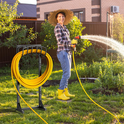 Pattiumo Garden Hose Holder with 4 Spikes, Water Hose Holders for Outside, 150ft Garden Hose Storage Heavy Duty Hose Hanger Metal Hose Stand Detachable Hose Reel Rack Organizer