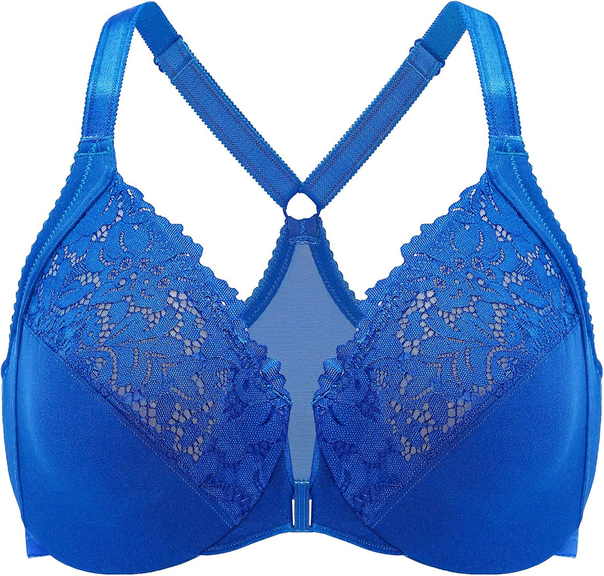 DELIMIRA Women's Front Closure Plus Size Full Coverage Lace Underwire Racerback Bra